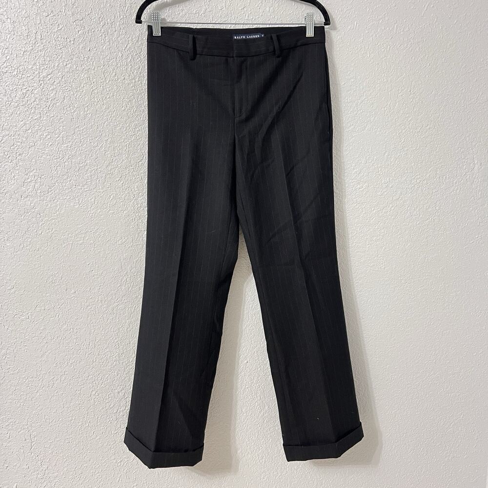 Vintage Ralph Lauren Pants Women’s 4 Wool Trousers Black Wide Leg Stripes